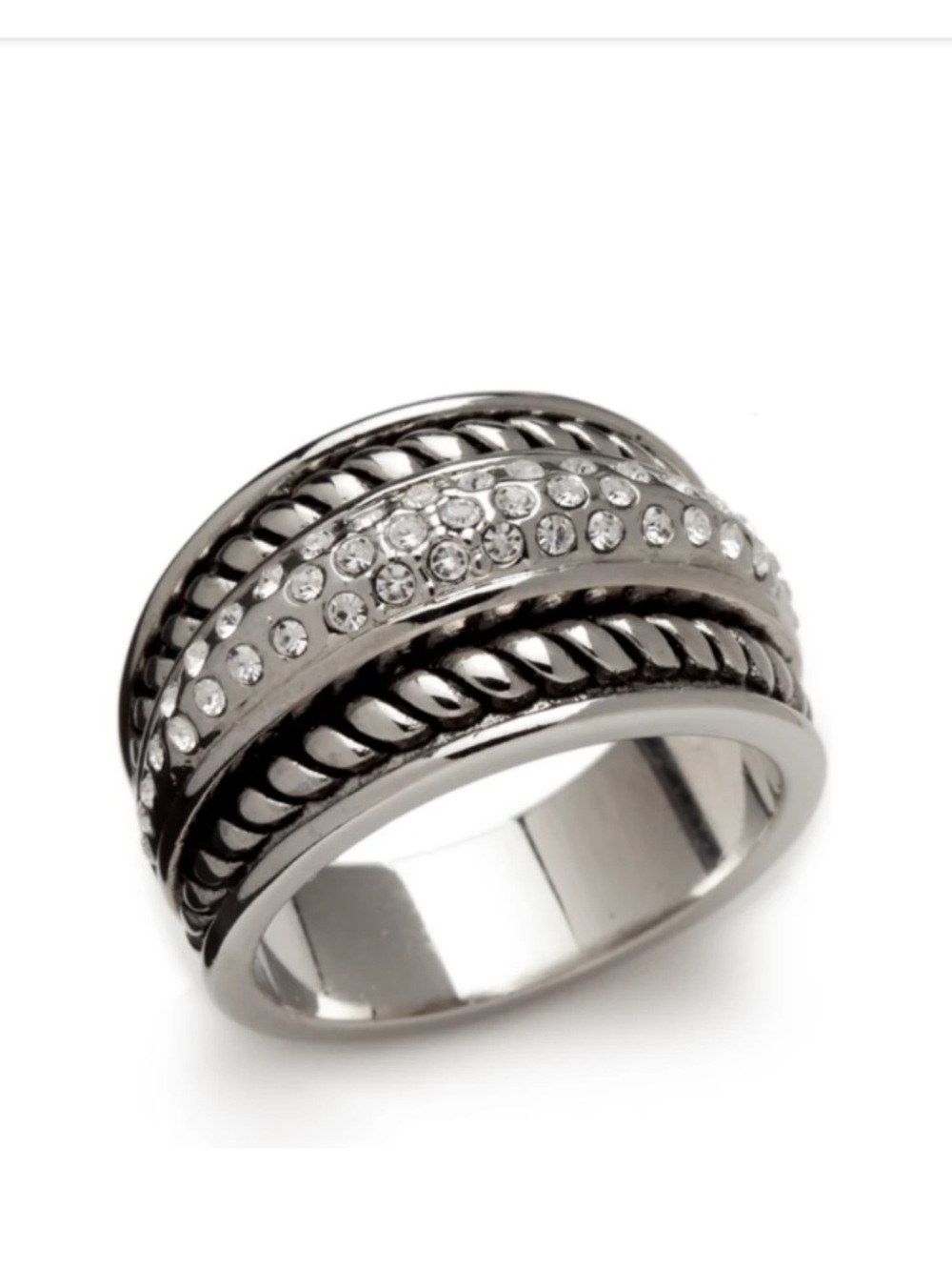 Sparkle Allure Antiqued Twist Womens 6 Crystal Pure Silver Over Brass Band